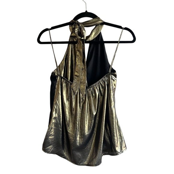 💙 3/$20 Artelier Nicole Miller Gold & Black Halter Top - Size P Extra Small - Picture 3 of 14